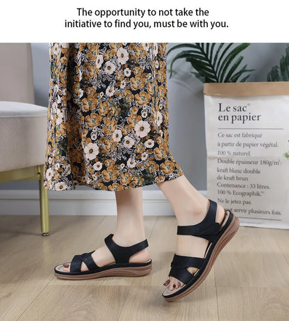 Fashion Women Summer Hook Loop Casual Open Toe Wedges Soft Bottom Breathable Shoes Sandals Sparkly Sandals for Women Size 11
