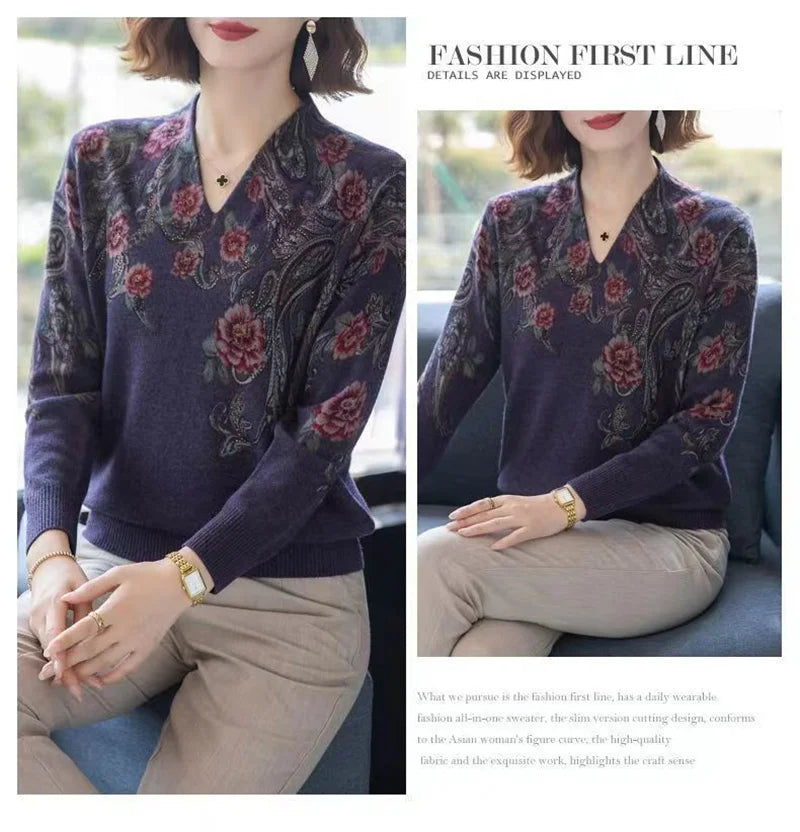 Autumn Winter New Middle-aged Elderly Mother's Pullover Sweater Women's Loose Long Sleeve Casual Fashion Sweater Female Jumper