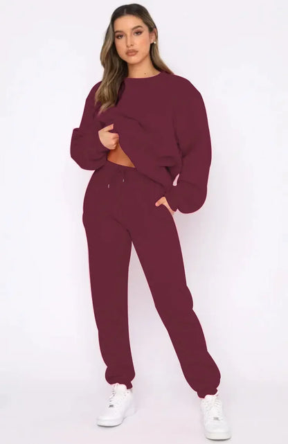 Fashionable Casual Long Sleeve Sweatshirtsuit Women's Clothing Round Neck Pullover Trousers Solid Color Autumn Winter Collection