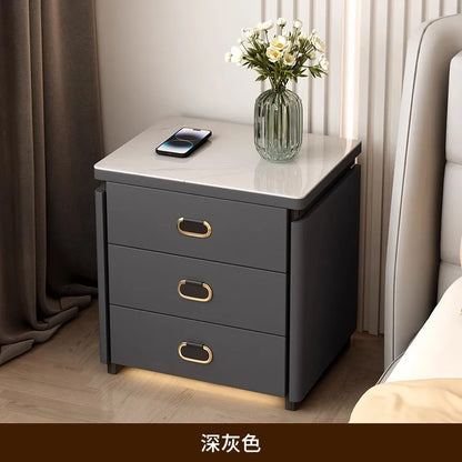 Solid Wood Smart Nightstands Minimalist Bedside Table Wireless Charging Station High-End Bedroom Furniture with Hidden Storage