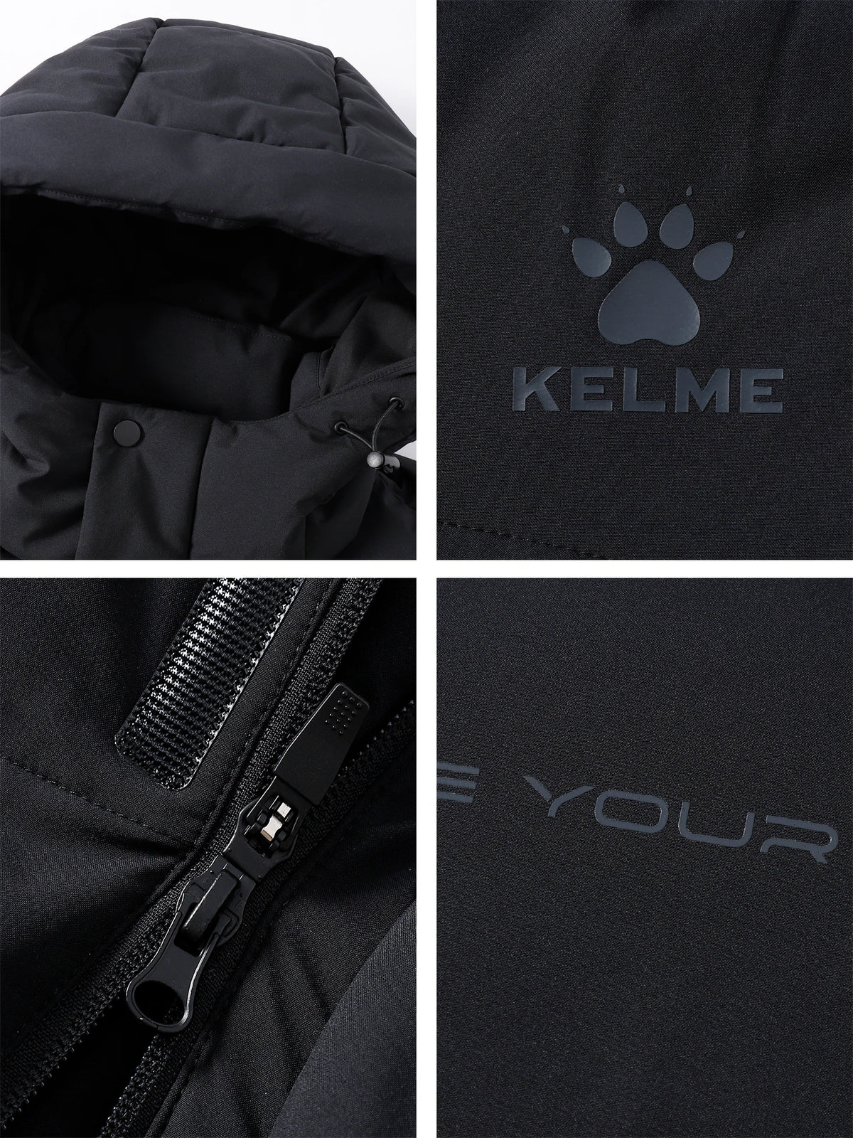 Kelme Men's Winter Windproof Training Jacket With Hooded Down-filled Insulation Outdoor Fleece-lined Thickened Coat