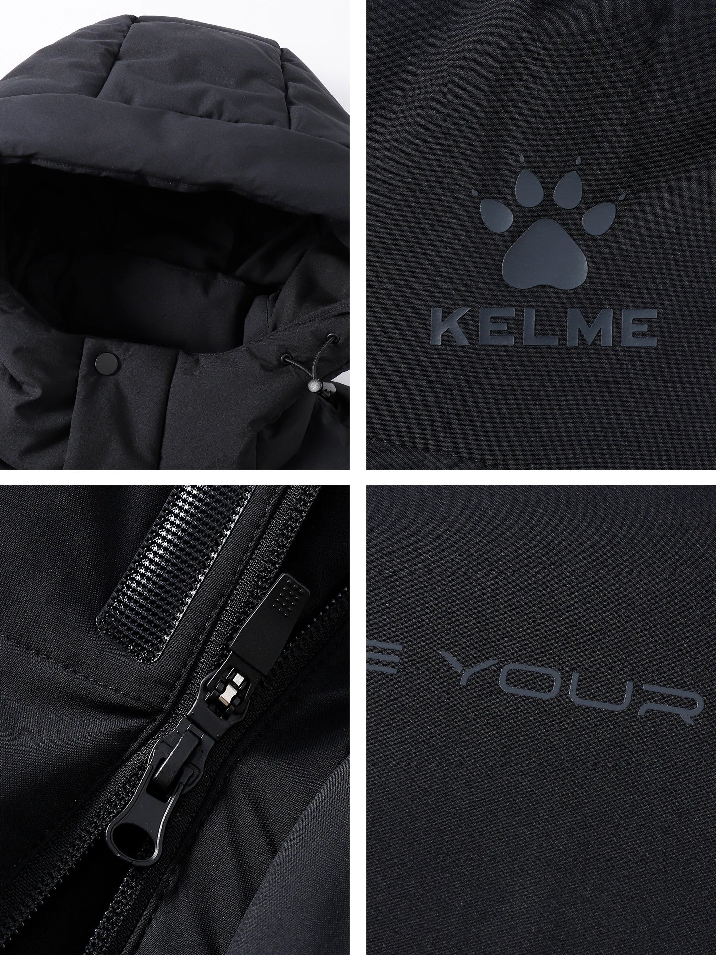 Kelme Men's Winter Windproof Training Jacket With Hooded Down-filled Insulation Outdoor Fleece-lined Thickened Coat