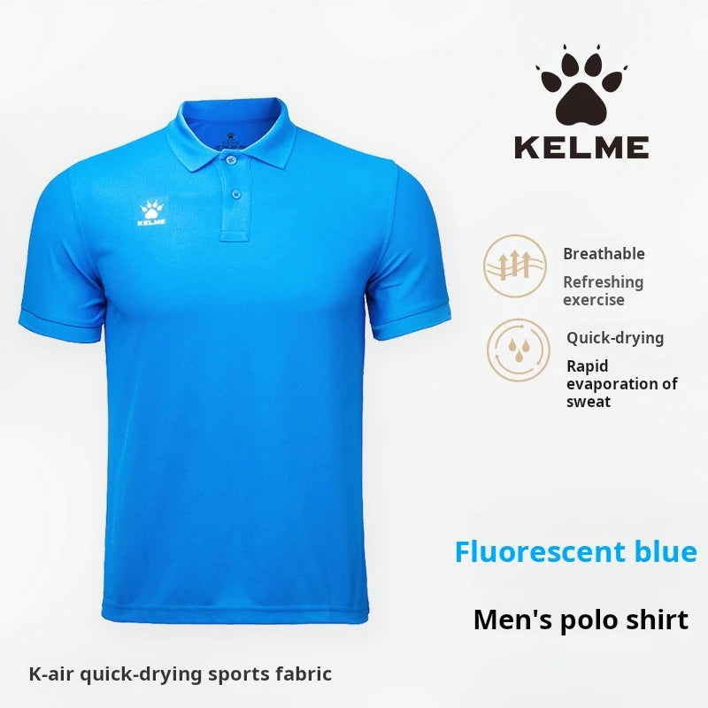 Kelme Polo Shirt Men Summer Quick Drying Short Sleeve T-shirt Club Training Football Uniforms Custom Culture Shirt