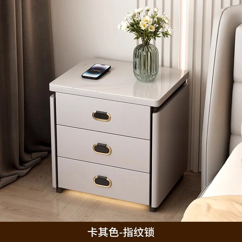 Solid Wood Smart Nightstands Minimalist Bedside Table Wireless Charging Station High-End Bedroom Furniture with Hidden Storage