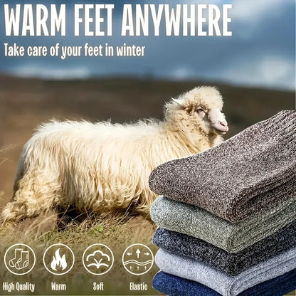 3 Pairs Men's Winter Warm Socks, Thick Towel Mid-Calf Socks, Anti-Cold Snow Boots Socks Elastic Solid Color