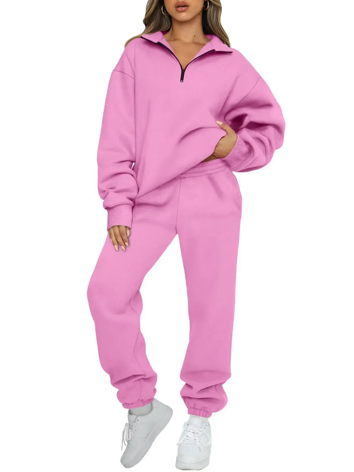 Hot Sale Of The Season Pure Color Casual Sportswear Hoodie Pants Women's Set No Pocket Cross-Border Independent Station Polyeste