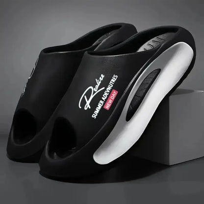 Lightweight EVA men's slide | Black and white cartoon design, exposed toes, comfortable all year round, casual indoor/outdoor us