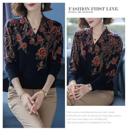 Autumn Winter New Middle-aged Elderly Mother's Pullover Sweater Women's Loose Long Sleeve Casual Fashion Sweater Female Jumper