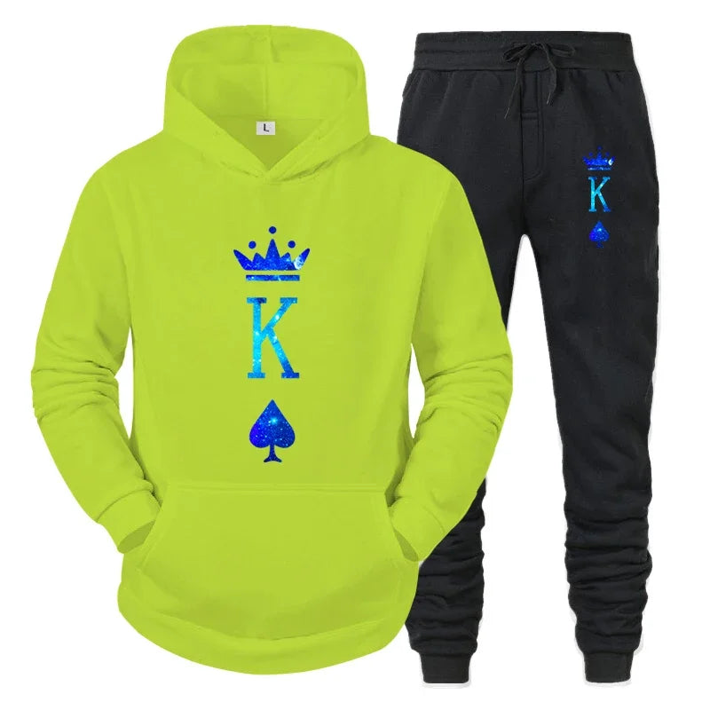 Couple Sportwear Set KING QUEEN Hoodies Two-Piece Lover Hooded Suits Hoodie Pants 2pcs Set Streetwear Men Women Matching Clothes