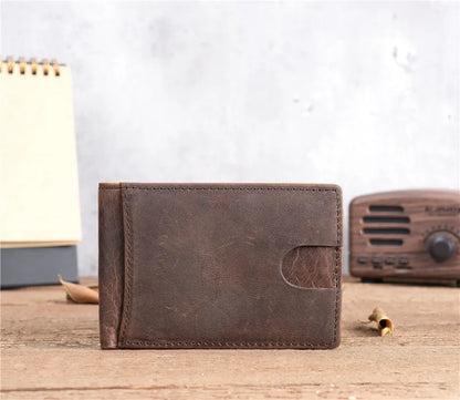 Crazy Horse Leather Men Wallets Retro Handmade Small Purse Top Cow Leather US Dollar Money Clip Bag Minimalist Wallet Portomonee