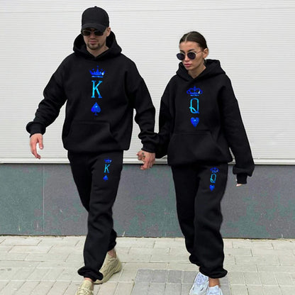 Couple Sportwear Set KING QUEEN Hoodies Two-Piece Lover Hooded Suits Hoodie Pants 2pcs Set Streetwear Men Women Matching Clothes