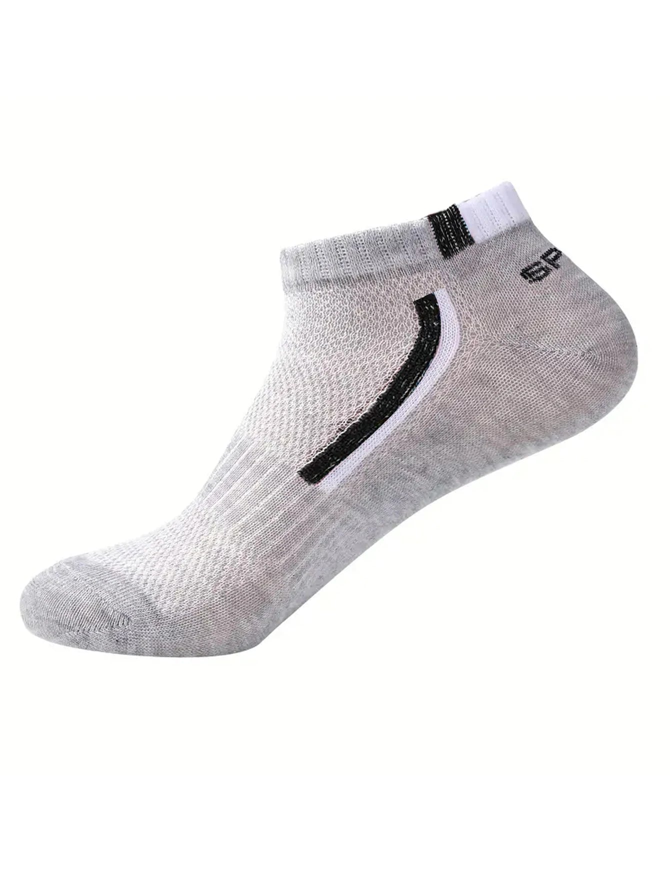 Men's Anti-Slip Boat Socks-5Pair Block Print Ankle Socks for Business & Sports, Breathable Sweat Resistant Anti-odor Comfortable