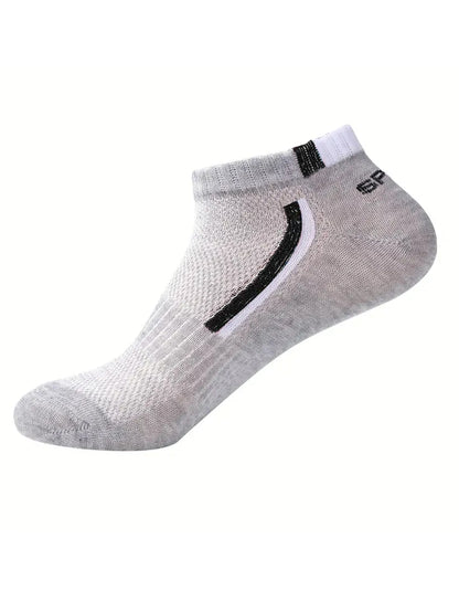 Men's Anti-Slip Boat Socks-5Pair Block Print Ankle Socks for Business & Sports, Breathable Sweat Resistant Anti-odor Comfortable