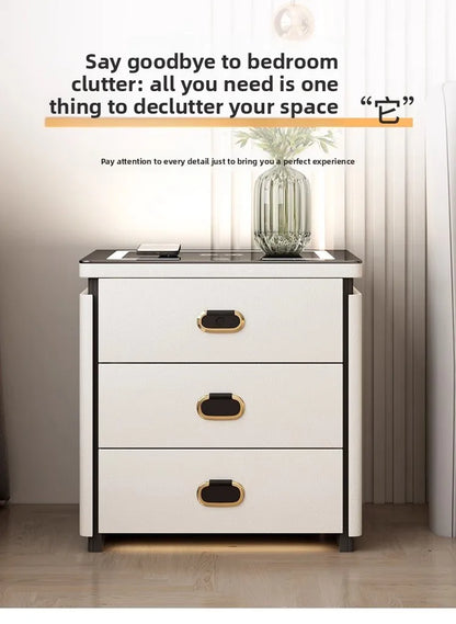 Solid Wood Smart Nightstands Minimalist Bedside Table Wireless Charging Station High-End Bedroom Furniture with Hidden Storage