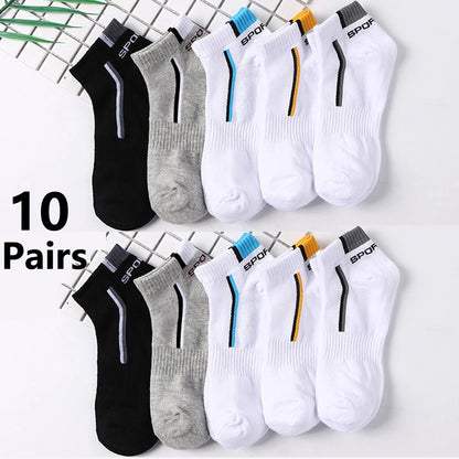 Men's Anti-Slip Boat Socks-5Pair Block Print Ankle Socks for Business & Sports, Breathable Sweat Resistant Anti-odor Comfortable