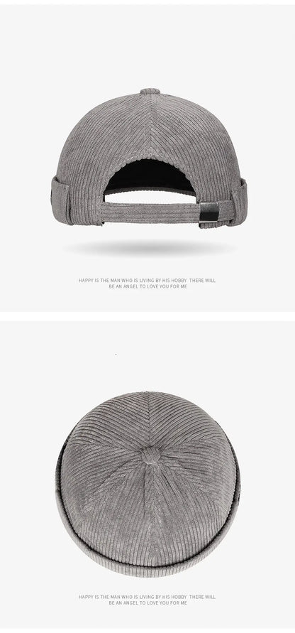 Autumn and winter corduroy brimless casual hat, personalized yuppie hat, men's and women's striped velvet melon skin hat