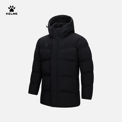 Kelme Men's Winter Windproof Training Jacket With Hooded Down-filled Insulation Outdoor Fleece-lined Thickened Coat