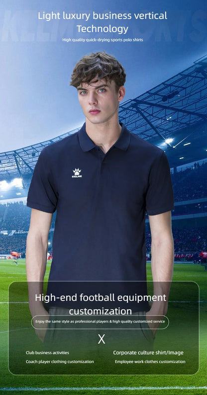 Kelme Polo Shirt Men Summer Quick Drying Short Sleeve T-shirt Club Training Football Uniforms Custom Culture Shirt