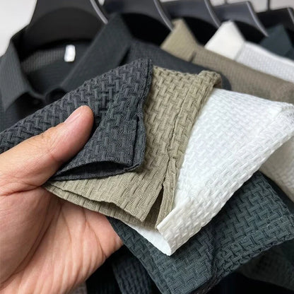 New Men's Business Casual Short Sleeved Bone Flower Solid Color POLO Shirt Fashion Breathable Comfortable Summer Versatile Top