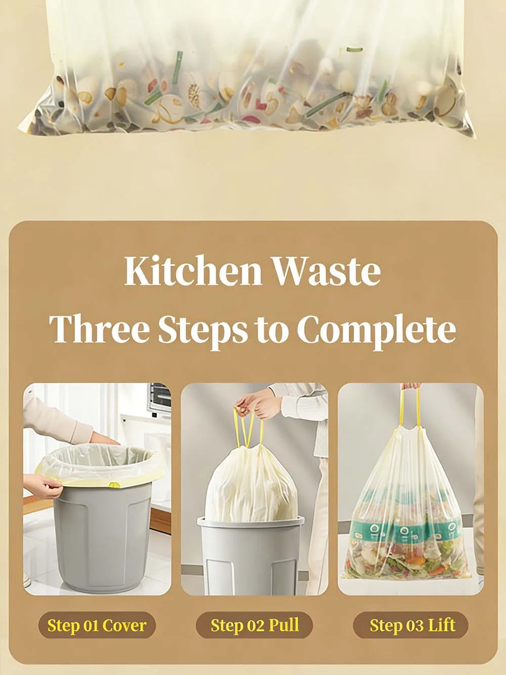 MILONG 100PCS Drawstring Trash Bags 13 Gallon Strong Large Household Portable Thickened Disposable Garbage Plastic  Waste Bags