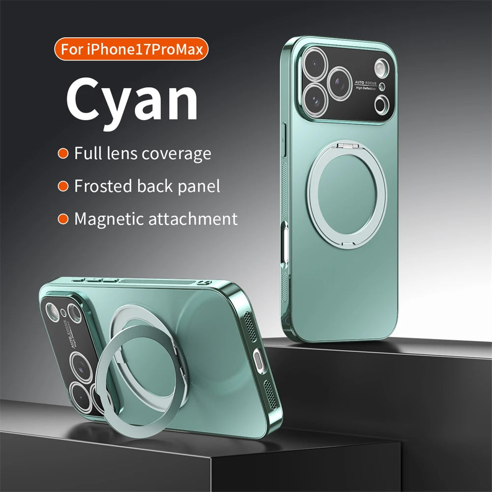 360° Rotating Magnetic Ring Stand Case For Magsafe for iPhone 17 16 15 14 13 Pro Max Air Matte Plating Shockproof Phone Cover