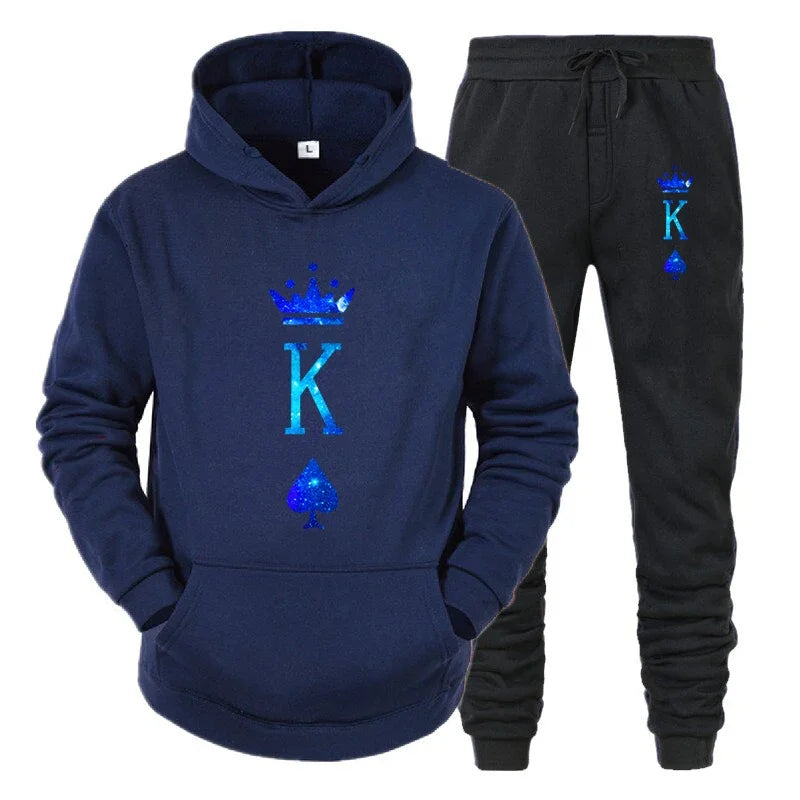 Couple Sportwear Set KING QUEEN Hoodies Two-Piece Lover Hooded Suits Hoodie Pants 2pcs Set Streetwear Men Women Matching Clothes