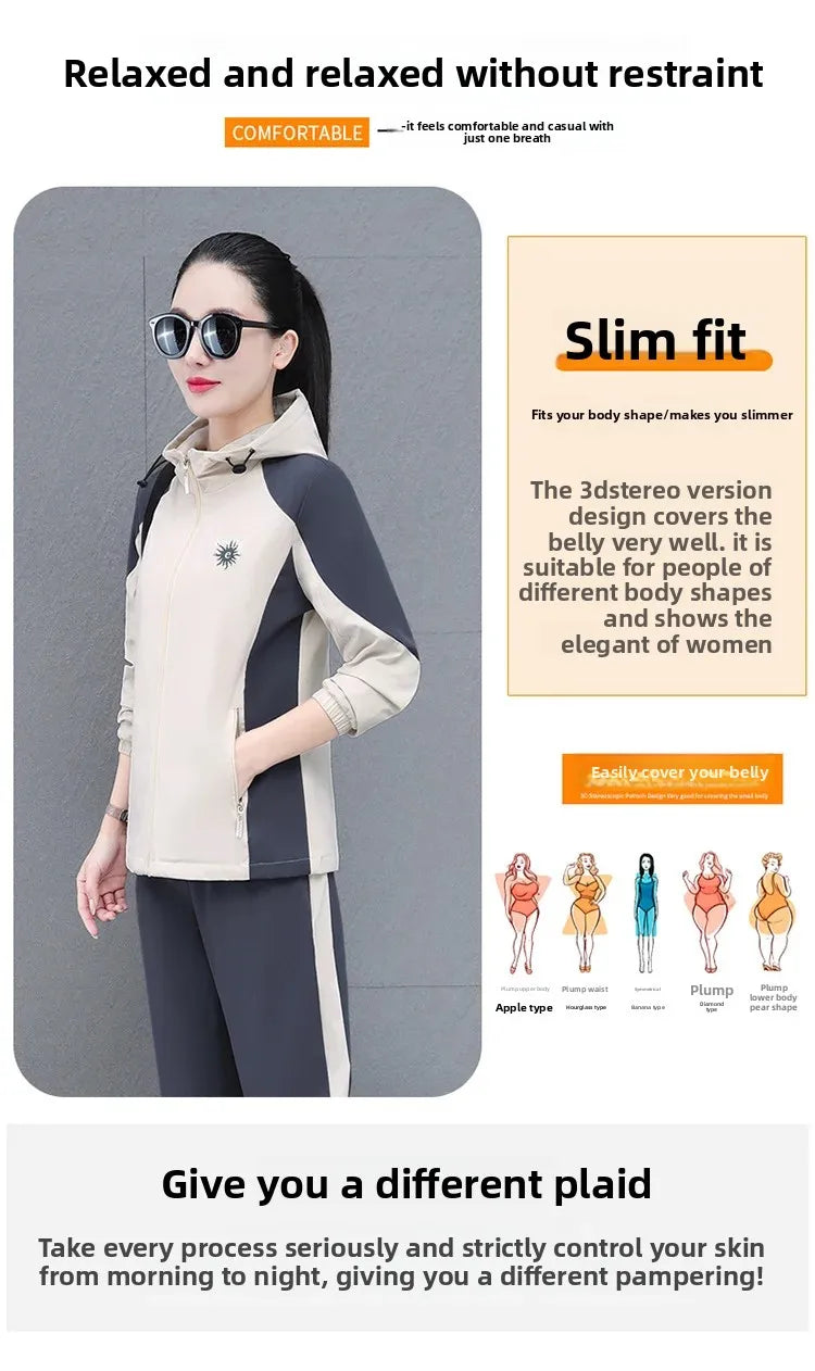 Fall Hot Sale Of The Season Women's Hooded Jacket Outdoor Sports Casual Loose Fit Windproof Large Size Two-Piece Set New Arrival