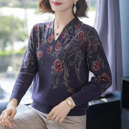 Autumn Winter New Middle-aged Elderly Mother's Pullover Sweater Women's Loose Long Sleeve Casual Fashion Sweater Female Jumper