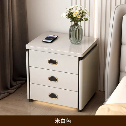 Solid Wood Smart Nightstands Minimalist Bedside Table Wireless Charging Station High-End Bedroom Furniture with Hidden Storage
