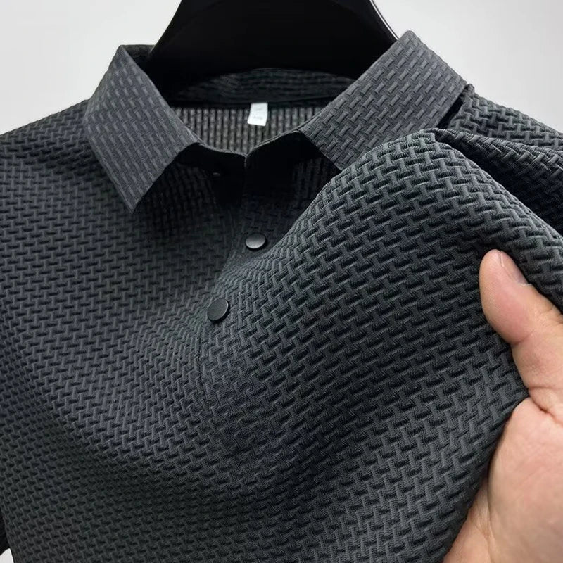 New Men's Business Casual Short Sleeved Bone Flower Solid Color POLO Shirt Fashion Breathable Comfortable Summer Versatile Top