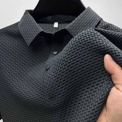 New Men's Business Casual Short Sleeved Bone Flower Solid Color POLO Shirt Fashion Breathable Comfortable Summer Versatile Top