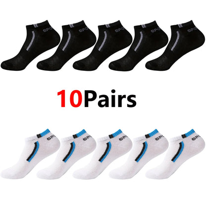 Men's Anti-Slip Boat Socks-5Pair Block Print Ankle Socks for Business & Sports, Breathable Sweat Resistant Anti-odor Comfortable