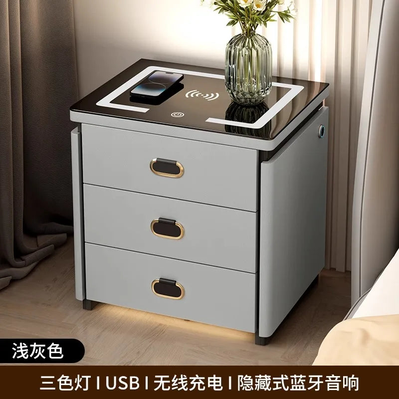 Solid Wood Smart Nightstands Minimalist Bedside Table Wireless Charging Station High-End Bedroom Furniture with Hidden Storage