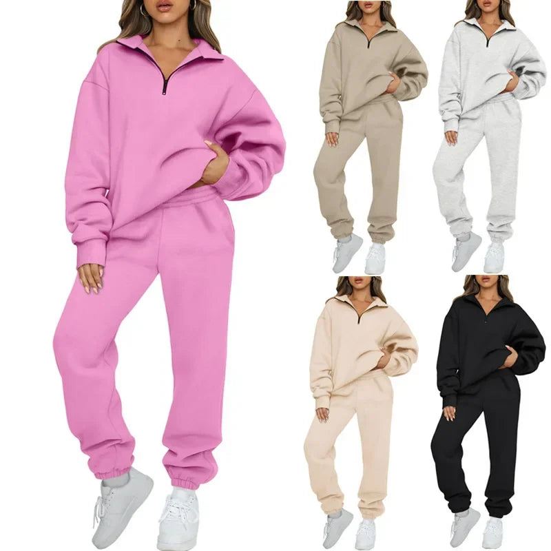 Hot Sale Of The Season Pure Color Casual Sportswear Hoodie Pants Women's Set No Pocket Cross-Border Independent Station Polyeste