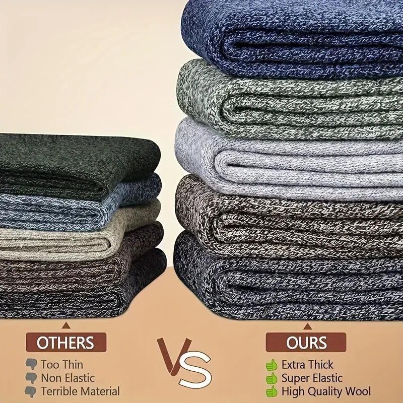 3 Pairs Men's Winter Warm Socks, Thick Towel Mid-Calf Socks, Anti-Cold Snow Boots Socks Elastic Solid Color