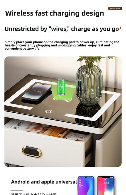 Solid Wood Smart Nightstands Minimalist Bedside Table Wireless Charging Station High-End Bedroom Furniture with Hidden Storage