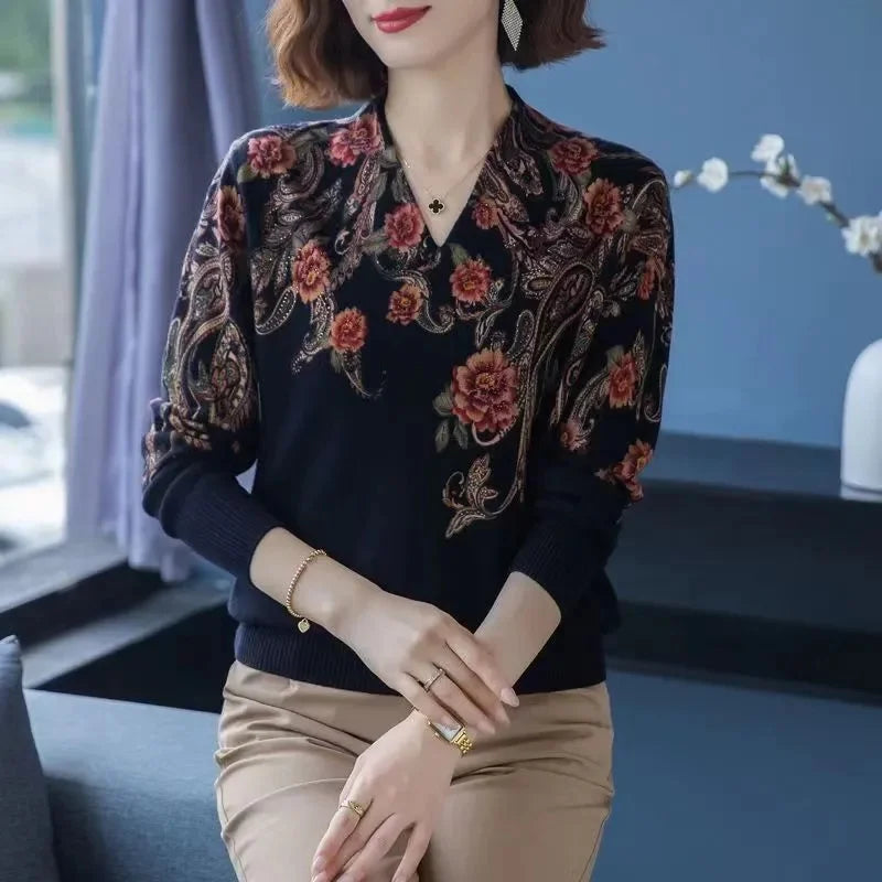 Autumn Winter New Middle-aged Elderly Mother's Pullover Sweater Women's Loose Long Sleeve Casual Fashion Sweater Female Jumper