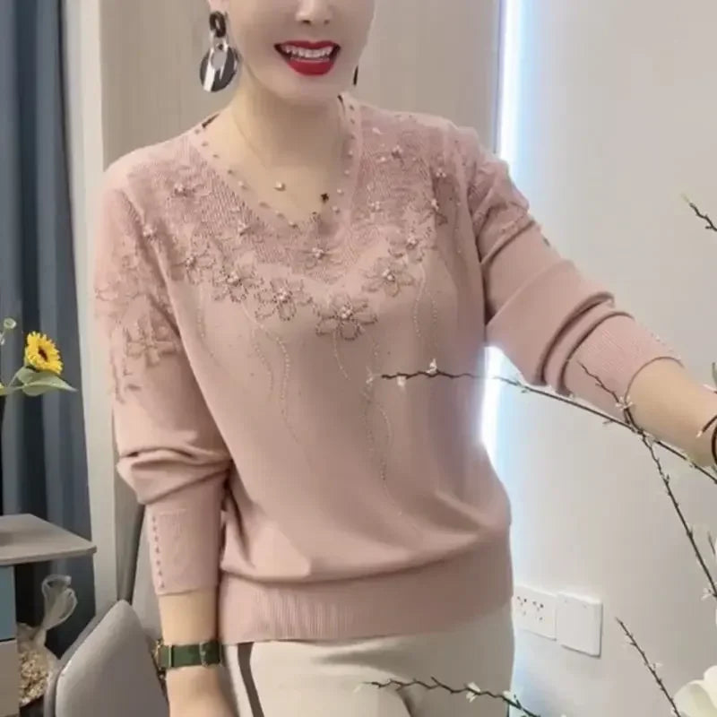 Hot Stamping Fashion Knitwear Women's Long Sleeved V-neck Sweater Base Shirt Top pullover oversized sweater tops y2k clothes