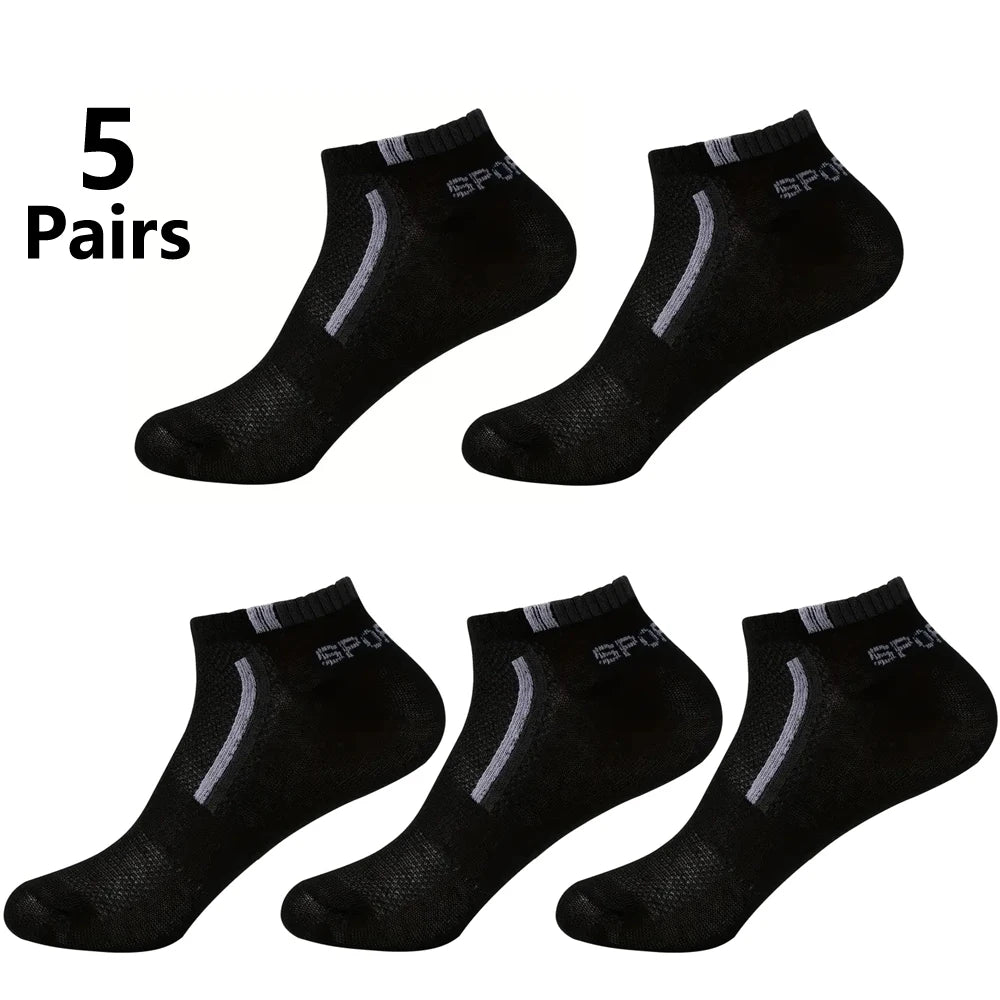 Men's Anti-Slip Boat Socks-5Pair Block Print Ankle Socks for Business & Sports, Breathable Sweat Resistant Anti-odor Comfortable