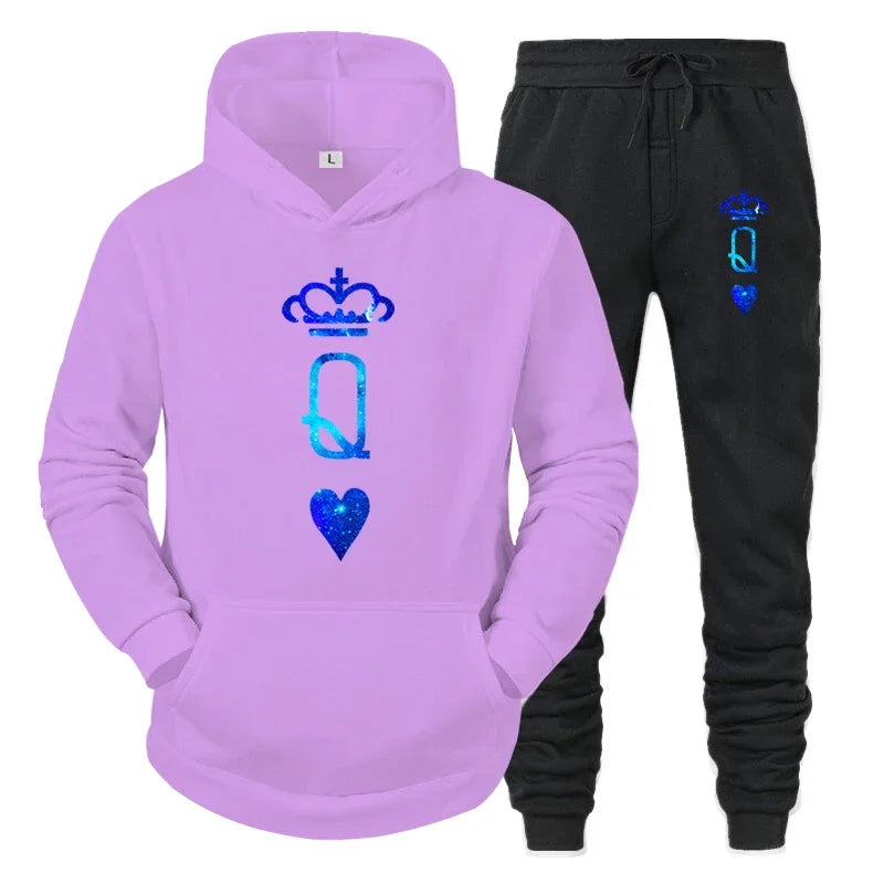 Couple Sportwear Set KING QUEEN Hoodies Two-Piece Lover Hooded Suits Hoodie Pants 2pcs Set Streetwear Men Women Matching Clothes