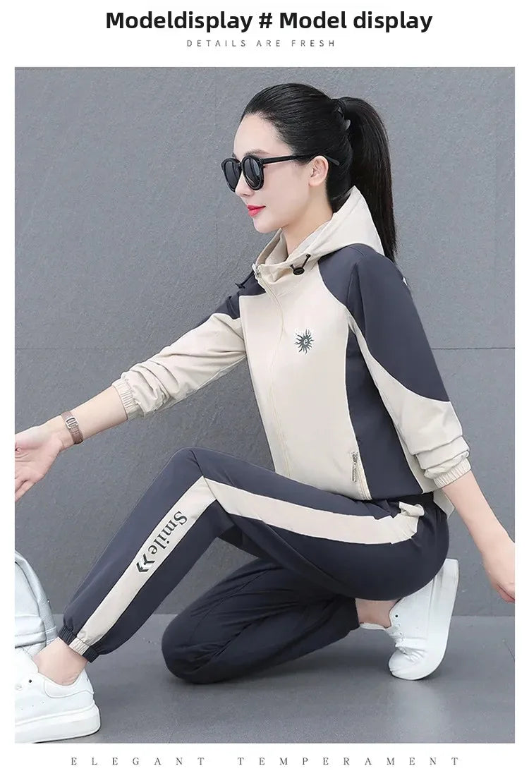 Fall Hot Sale Of The Season Women's Hooded Jacket Outdoor Sports Casual Loose Fit Windproof Large Size Two-Piece Set New Arrival