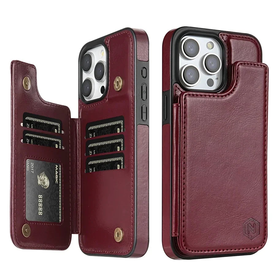 Wallet RFID Blocking Layer Protect Anti-Theft Magnetic Leather Case For iPhone 16e 16 Pro Max 15 Plus 14 13 12 11 SE2 XS XR 8 7