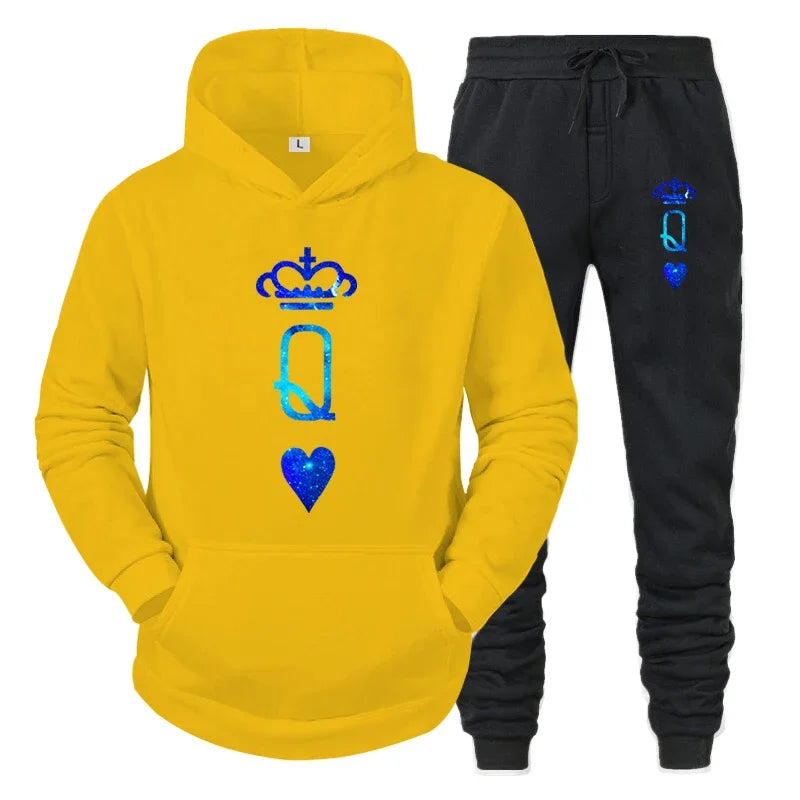 Couple Sportwear Set KING QUEEN Hoodies Two-Piece Lover Hooded Suits Hoodie Pants 2pcs Set Streetwear Men Women Matching Clothes