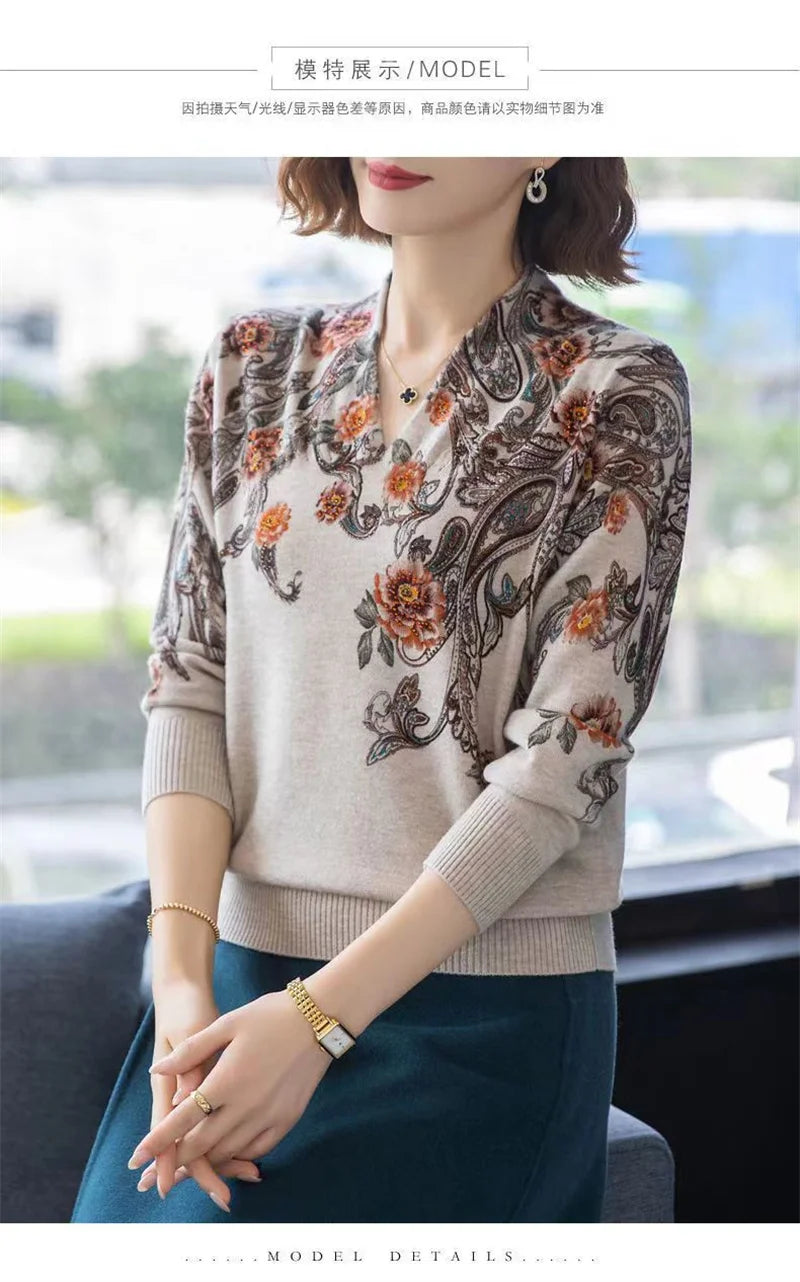 Autumn Winter New Middle-aged Elderly Mother's Pullover Sweater Women's Loose Long Sleeve Casual Fashion Sweater Female Jumper