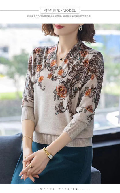 Autumn Winter New Middle-aged Elderly Mother's Pullover Sweater Women's Loose Long Sleeve Casual Fashion Sweater Female Jumper