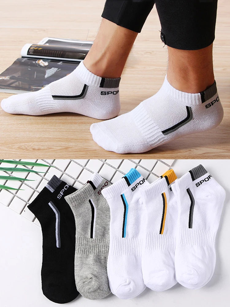 Men's Anti-Slip Boat Socks-5Pair Block Print Ankle Socks for Business & Sports, Breathable Sweat Resistant Anti-odor Comfortable