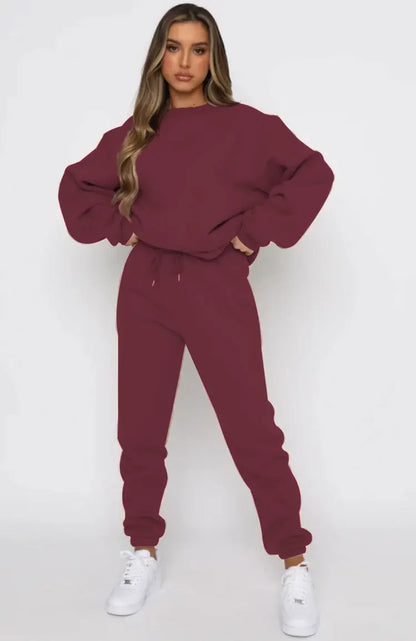 Fashionable Casual Long Sleeve Sweatshirtsuit Women's Clothing Round Neck Pullover Trousers Solid Color Autumn Winter Collection