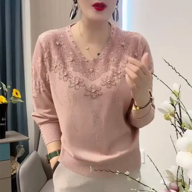 Hot Stamping Fashion Knitwear Women's Long Sleeved V-neck Sweater Base Shirt Top pullover oversized sweater tops y2k clothes