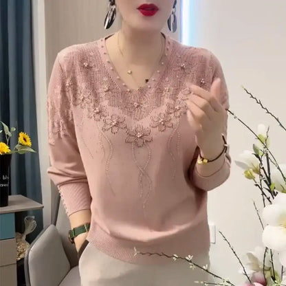 Hot Stamping Fashion Knitwear Women's Long Sleeved V-neck Sweater Base Shirt Top pullover oversized sweater tops y2k clothes