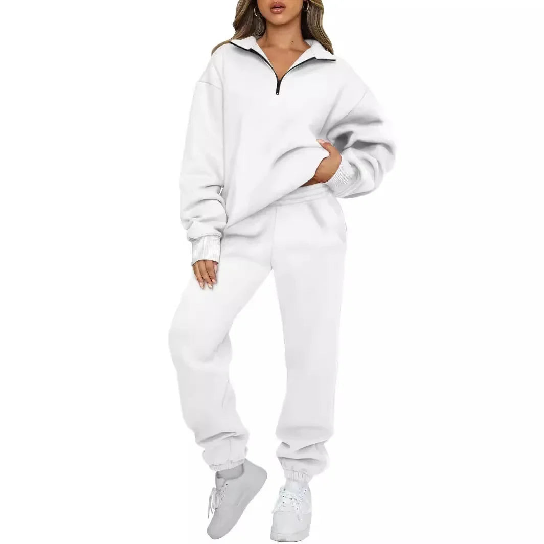 Hot Sale Of The Season Pure Color Casual Sportswear Hoodie Pants Women's Set No Pocket Cross-Border Independent Station Polyeste